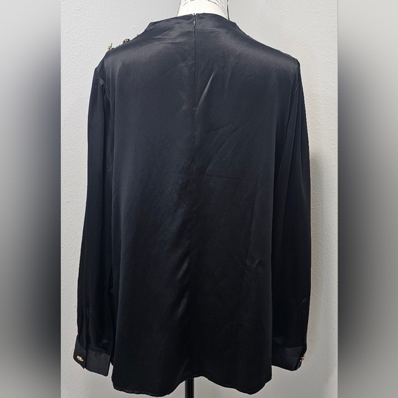 Daisysilk Women's Mock Neck Black Silk Blouse Gold Button Accent SZ Large NWOT - Picture 3 of 12